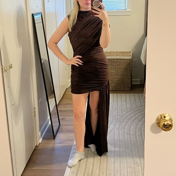 Miss Rosier size S Asymmetrical Brown Dress - Picture 4 of 6